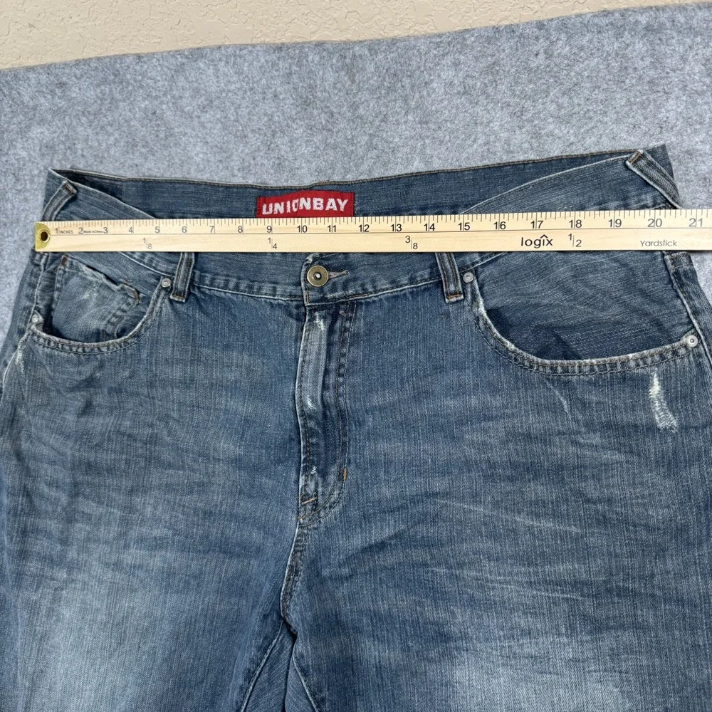 Unionbay Relaxed Bootcut Jeans 40x32 Blue Distressed Cotton Denim